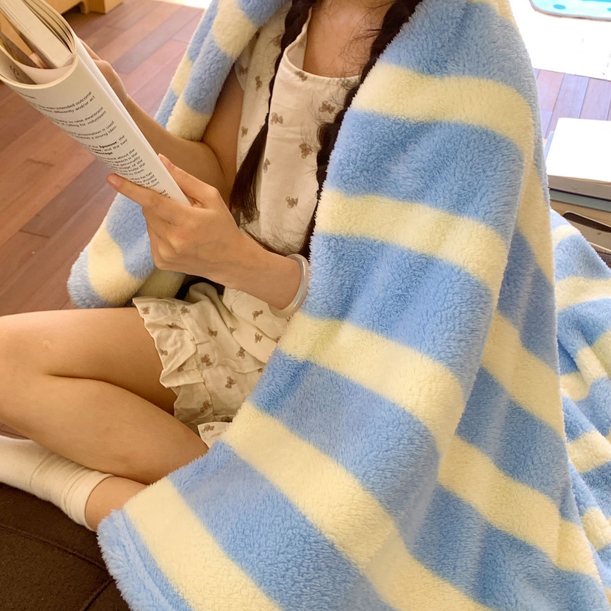 91家纺网 家纺一手货源 找家纺 桃喜 2025新款亲肤舒适摇粒绒毛毯 海盐苏打