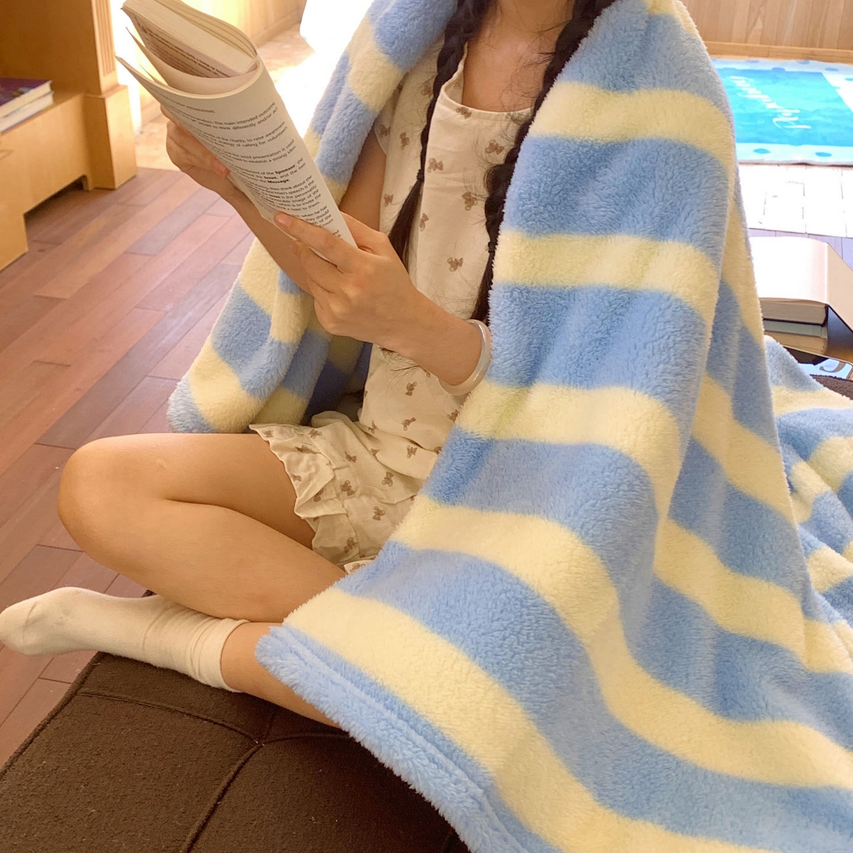 91家纺网 家纺一手货源 找家纺 桃喜 2025新款亲肤舒适摇粒绒毛毯 海盐苏打