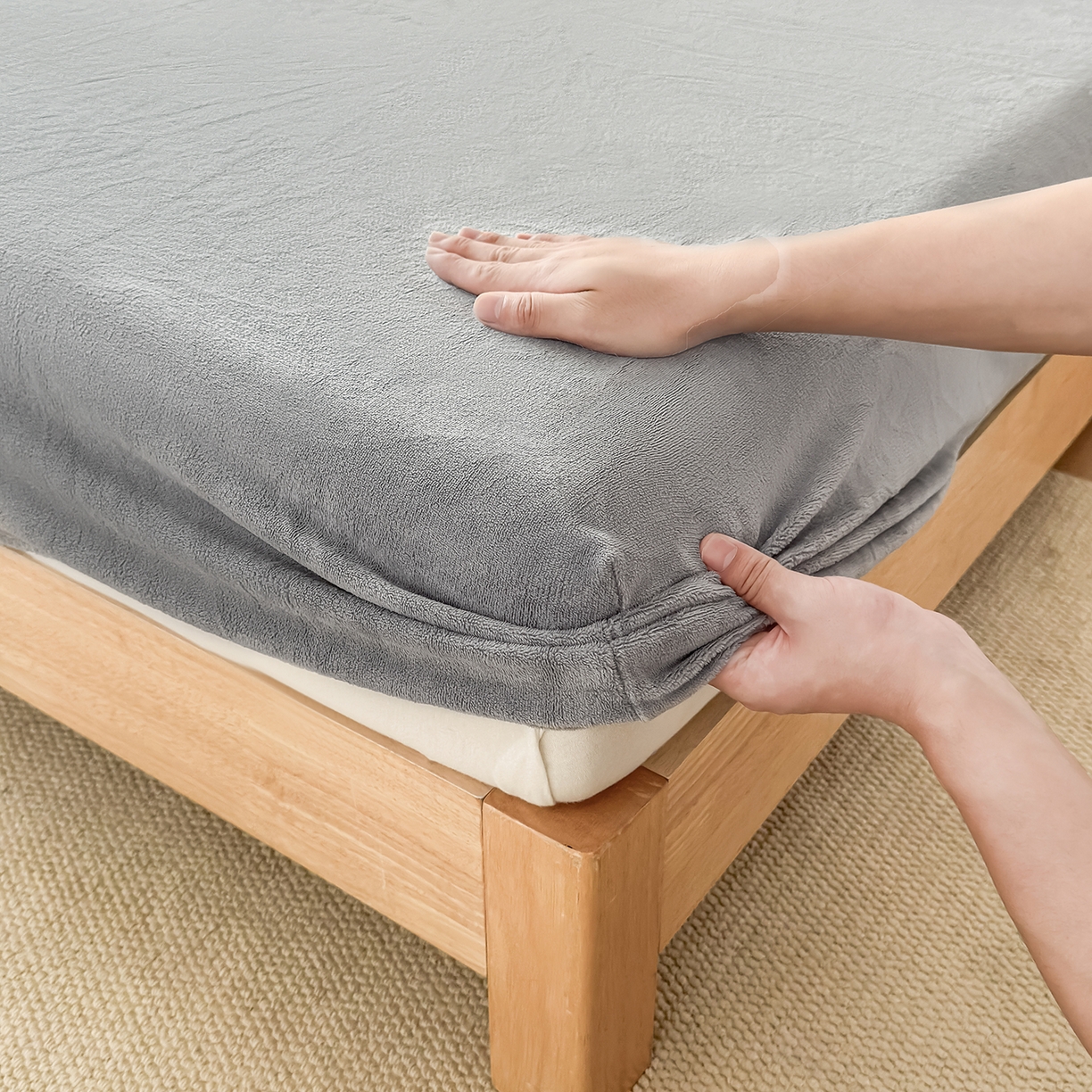 91家纺网 家纺一手货源 找家纺 好阁家纺 支持定制2025新款200G牛奶绒纯色床笠 冰川灰