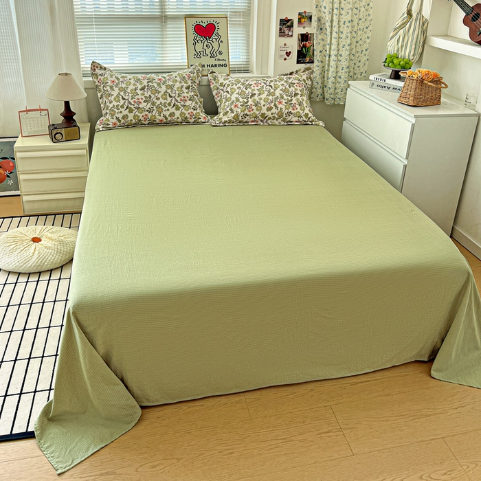 91家纺网 家纺一手货源 找家纺 一比一 2025新款古法水洗棉小布袋高克重云柔棉四件套 藤蔓