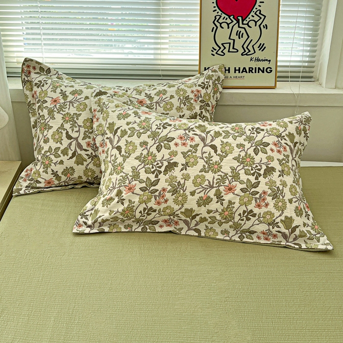 91家纺网 家纺一手货源 找家纺 一比一 2025新款古法水洗棉小布袋高克重云柔棉四件套 藤蔓