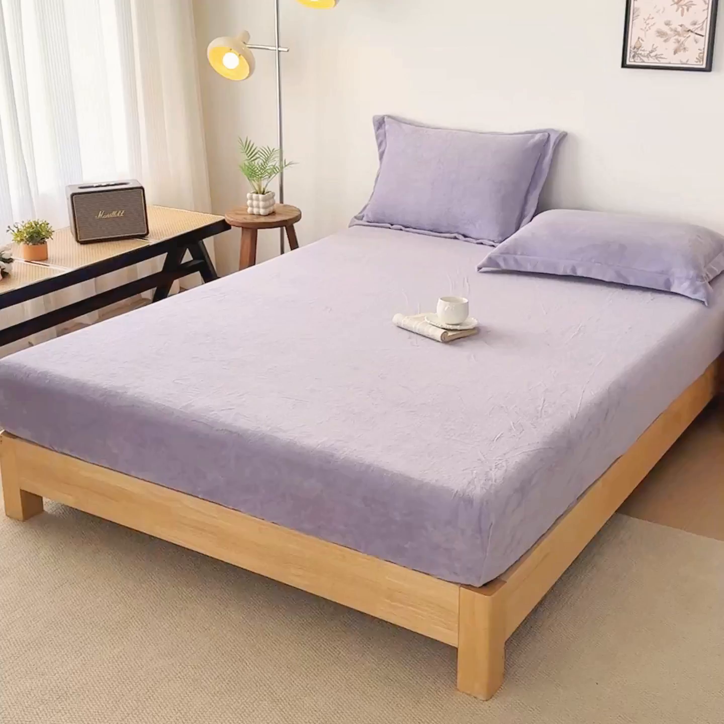 91家纺网 家纺一手货源 找家纺 好阁家纺 支持定制2025新款200G牛奶绒纯色床笠 葡萄紫