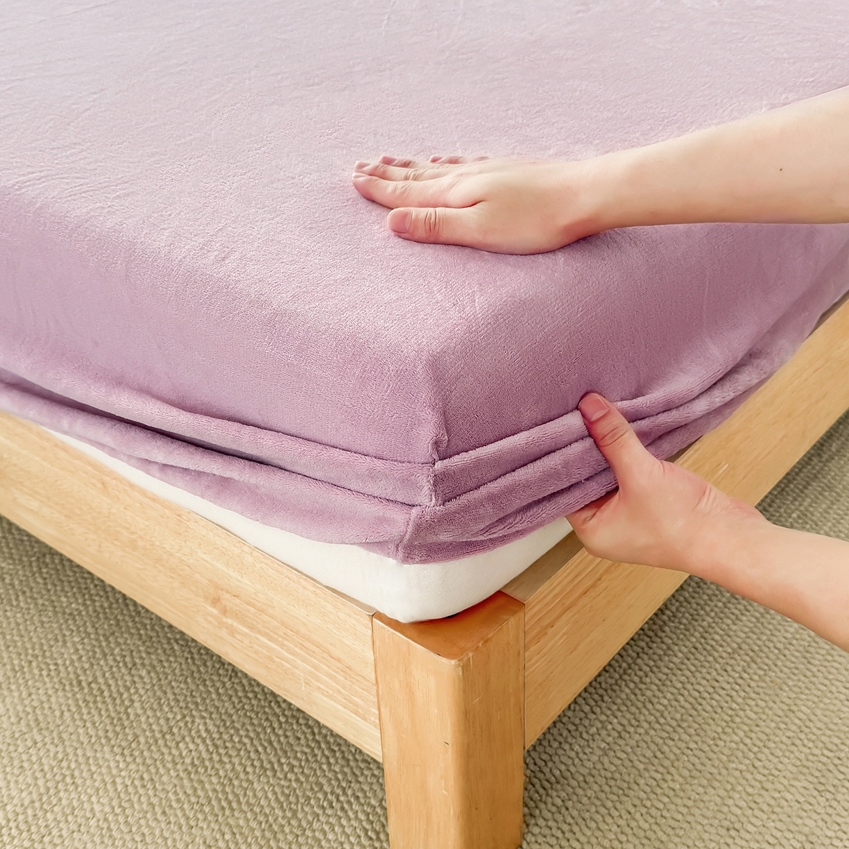 91家纺网 家纺一手货源 找家纺 好阁家纺 支持定制2025新款200G牛奶绒纯色床笠 芋泥紫