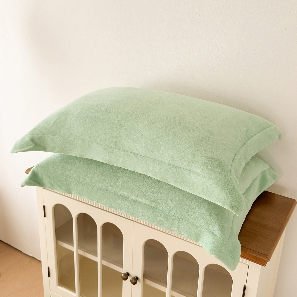 好阁家纺 2025新款200克牛奶绒纯色枕套 艾绿