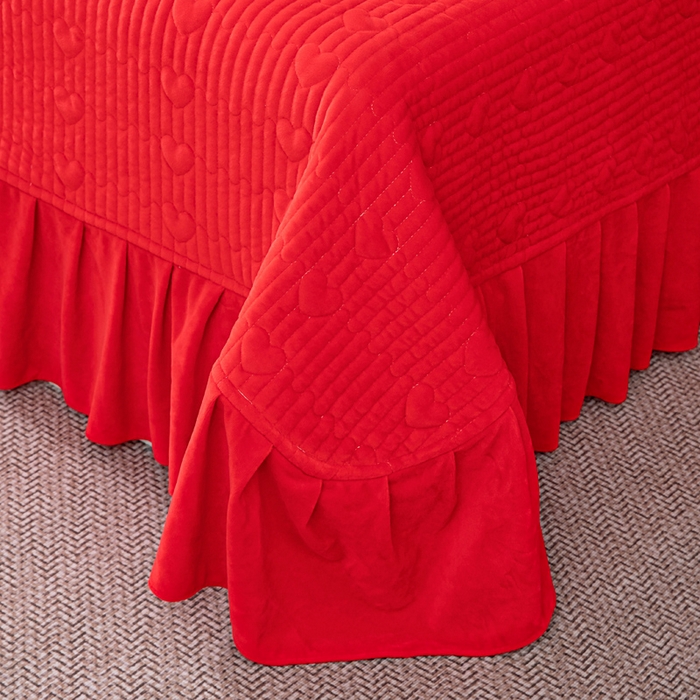 91家纺网 家纺一手货源 找家纺 畅畅家纺 2025新款宝宝绒绣花床盖四件套婴儿绒纯色牛奶绒四件套 红色