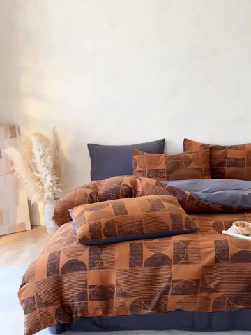 91家纺网 家纺一手货源 找家纺 蓝邻家纺 2025年新款全棉色织提花磨毛四件套 梵沐-焦糖黑