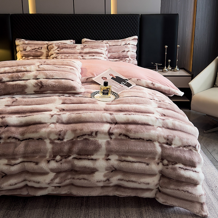 （总）畅畅家纺 2025新款高克重10斤加厚轻奢扎染兔毛绒四件套-巴黎之春
