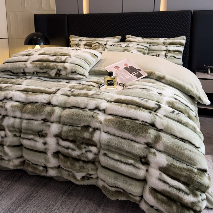 91家纺网 家纺一手货源 找家纺 畅畅家纺 2025新款高克重10斤加厚轻奢扎染兔毛绒四件套-巴黎之春 巴黎之春-绿色