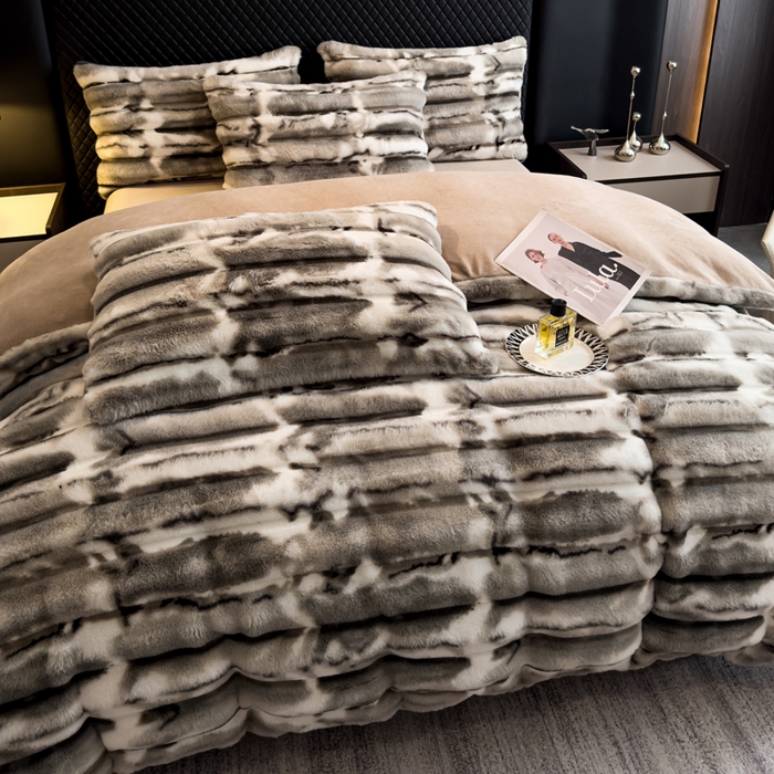 91家纺网 家纺一手货源 找家纺 畅畅家纺 2025新款高克重10斤加厚轻奢扎染兔毛绒四件套-巴黎之春 巴黎之春-灰色