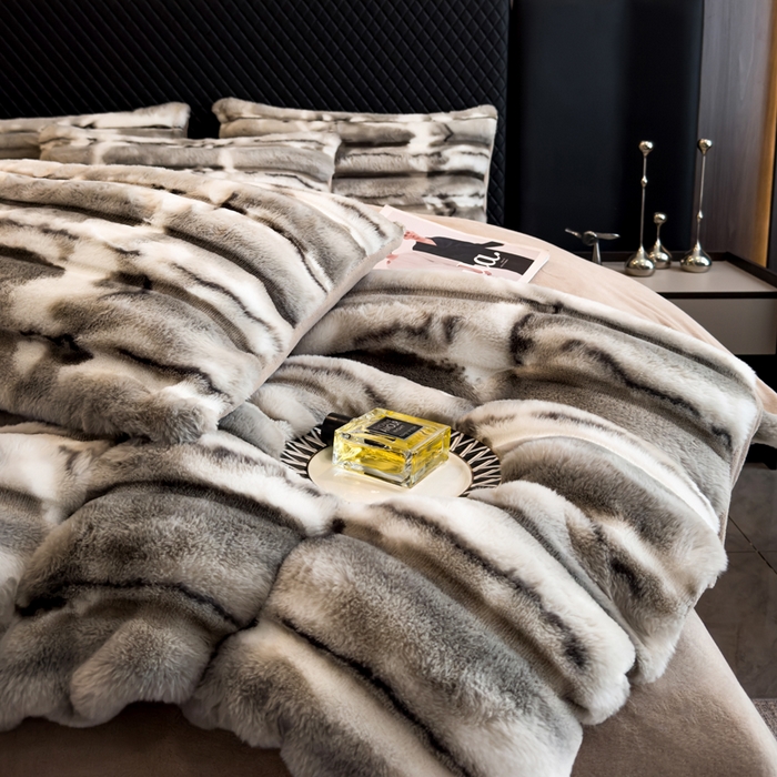 91家纺网 家纺一手货源 找家纺 畅畅家纺 2025新款高克重10斤加厚轻奢扎染兔毛绒四件套-巴黎之春 巴黎之春-灰色