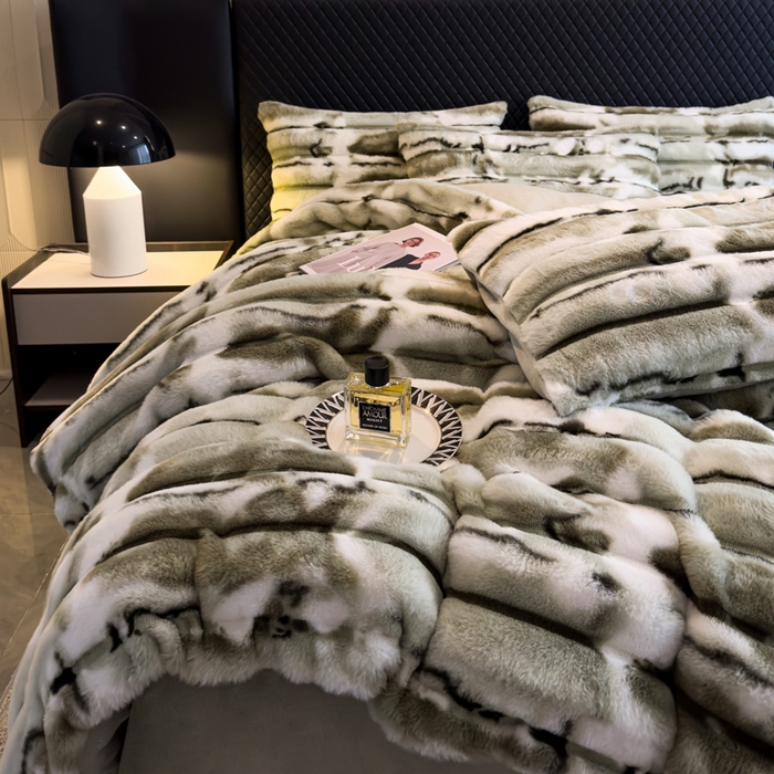 91家纺网 家纺一手货源 找家纺 畅畅家纺 2025新款高克重10斤加厚轻奢扎染兔毛绒四件套-巴黎之春 巴黎之春-绿色