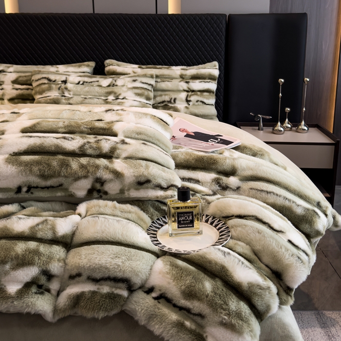 91家纺网 家纺一手货源 找家纺 畅畅家纺 2025新款高克重10斤加厚轻奢扎染兔毛绒四件套-巴黎之春 巴黎之春-绿色