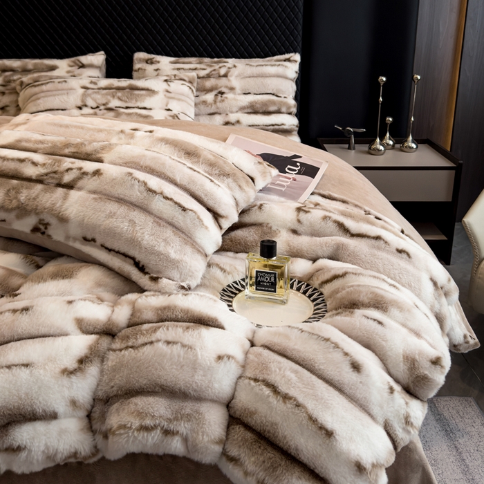 91家纺网 家纺一手货源 找家纺 畅畅家纺 2025新款高克重10斤加厚轻奢扎染兔毛绒四件套-巴黎之春 巴黎之春-驼色