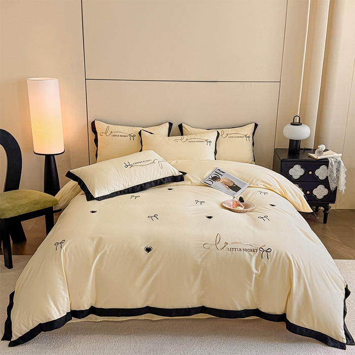 理想家家纺 2025新款纯棉轻奢刺绣四件套-小秘密系列场景二 小秘密 黄