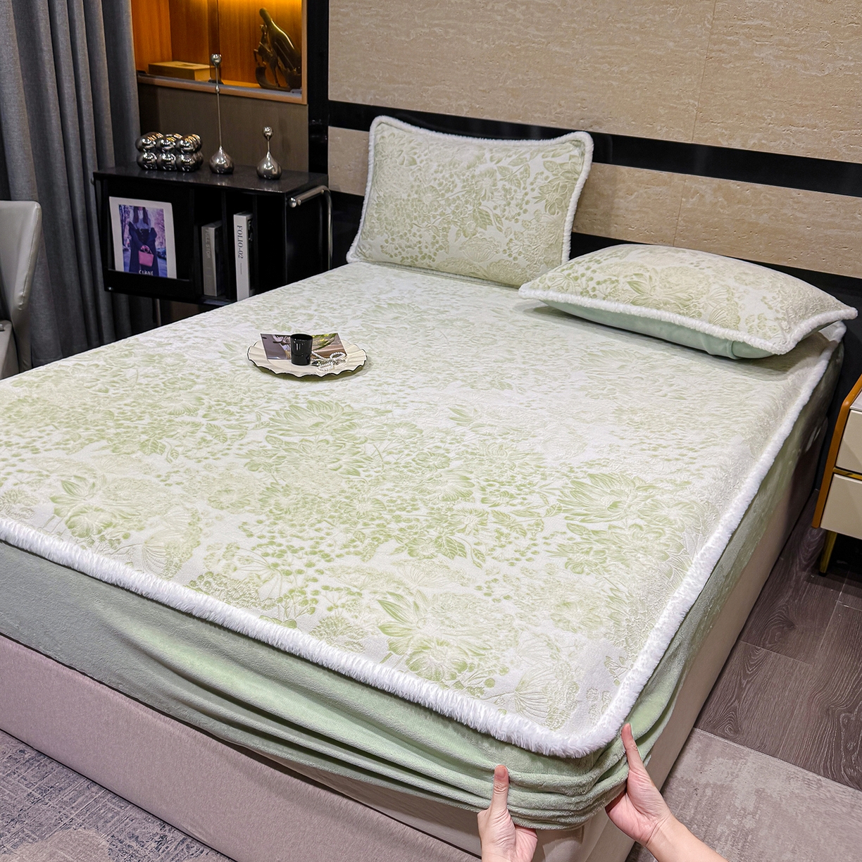 ME/ERA HOME寐时代 2025新款牛奶绒雕花兔毛绒包边床笠 碎花漫语