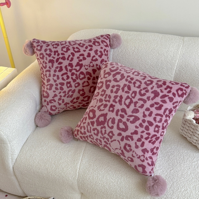 希诺家居 2025新款牛奶绒球球抱枕豹纹甜咖家居博主风抱枕 抱枕 豹纹-粉