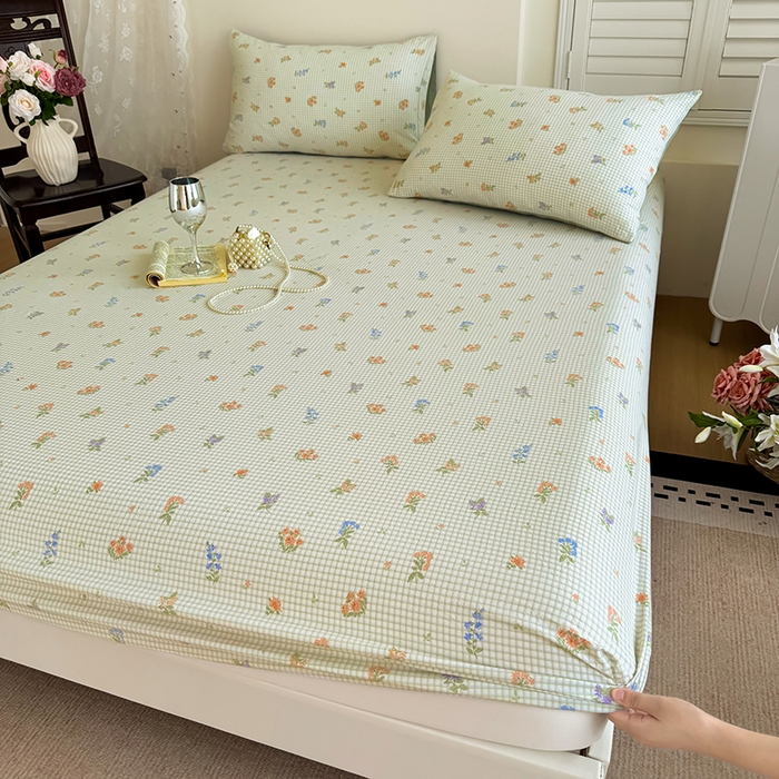 91家纺网 家纺一手货源 找家纺 （总）卢赛尔 2025新款水洗珍珠棉皱皱纱印花床笠