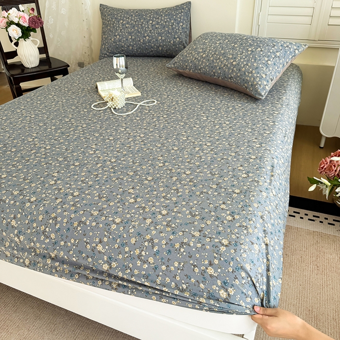 91家纺网 家纺一手货源 找家纺 （总）卢赛尔 2025新款水洗珍珠棉皱皱纱印花床笠