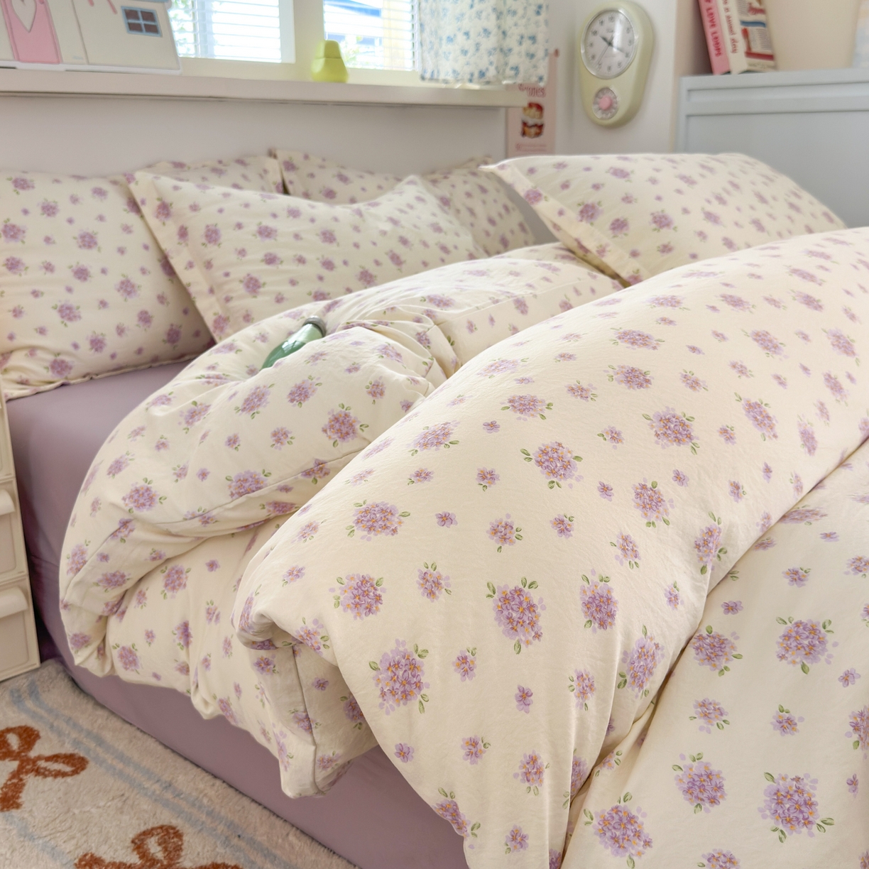 德比尔斯 2025新款爆款韩国小布袋古法水洗棉云感棉四件套 紫罗兰