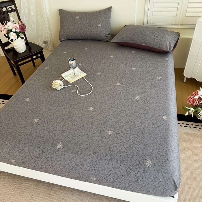 91家纺网 家纺一手货源 找家纺 卢赛尔 2025新款水洗珍珠棉皱皱纱印花床笠 暗香