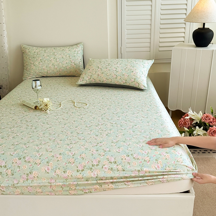 91家纺网 家纺一手货源 找家纺 卢赛尔 2025新款水洗珍珠棉皱皱纱印花床笠 千姿