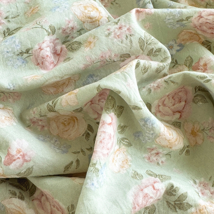 91家纺网 家纺一手货源 找家纺 卢赛尔 2025新款水洗珍珠棉皱皱纱印花床笠 千姿