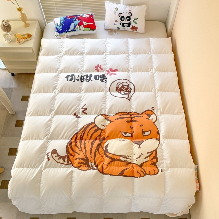 91家纺网 家纺一手货源 找家纺 暖羽屋羽绒馆 2025新款老虎羽绒丝被学生羽毛被被芯加厚保暖可爱卡通儿童羽绒被 老虎