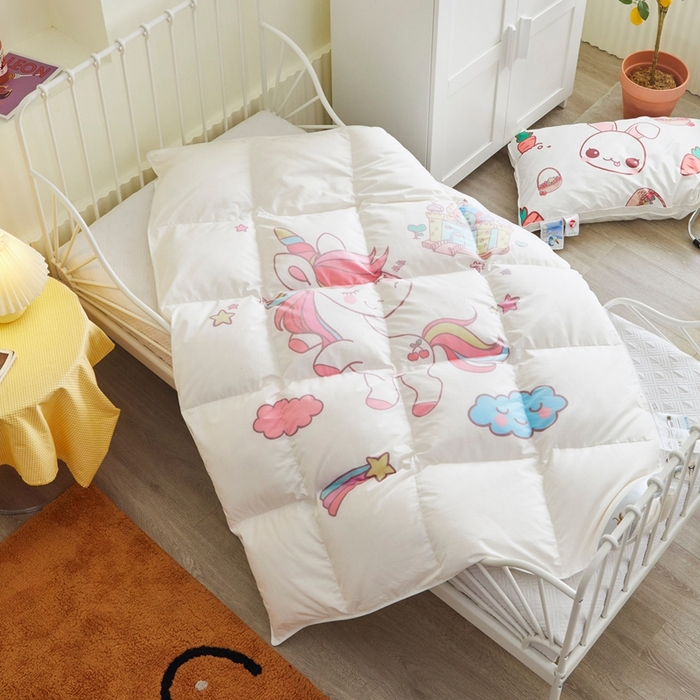 91家纺网 家纺一手货源 找家纺 暖羽屋羽绒馆 2025新款老虎羽绒丝被学生羽毛被被芯加厚保暖可爱卡通儿童羽绒被 独角兽