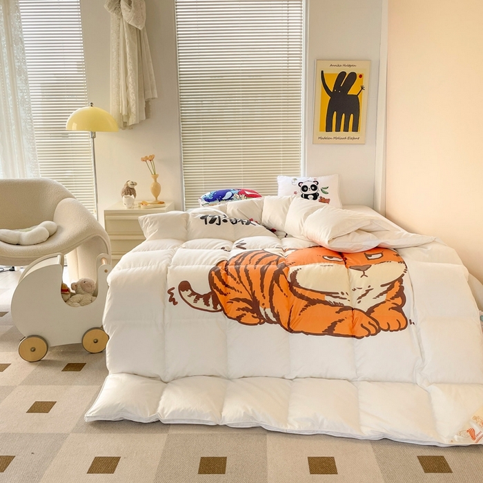 91家纺网 家纺一手货源 找家纺 暖羽屋羽绒馆 2025新款老虎羽绒丝被学生羽毛被被芯加厚保暖可爱卡通儿童羽绒被 老虎