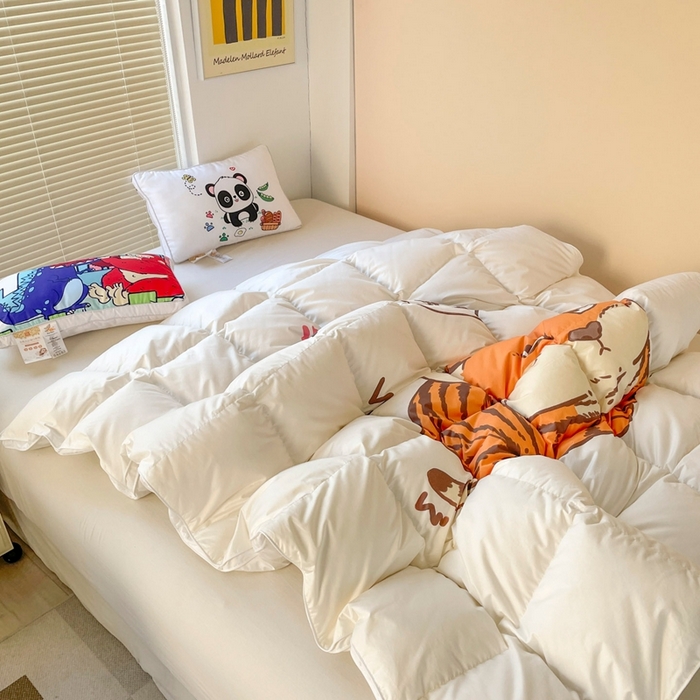91家纺网 家纺一手货源 找家纺 暖羽屋羽绒馆 2025新款老虎羽绒丝被学生羽毛被被芯加厚保暖可爱卡通儿童羽绒被 老虎