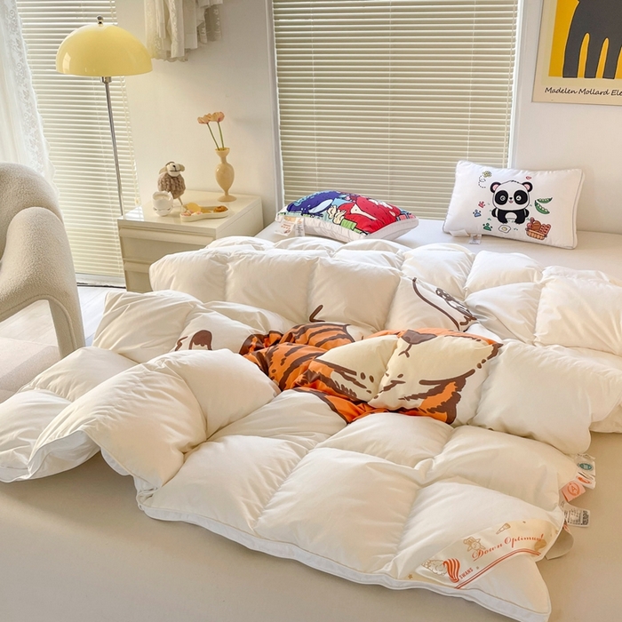 91家纺网 家纺一手货源 找家纺 暖羽屋羽绒馆 2025新款老虎羽绒丝被学生羽毛被被芯加厚保暖可爱卡通儿童羽绒被 老虎
