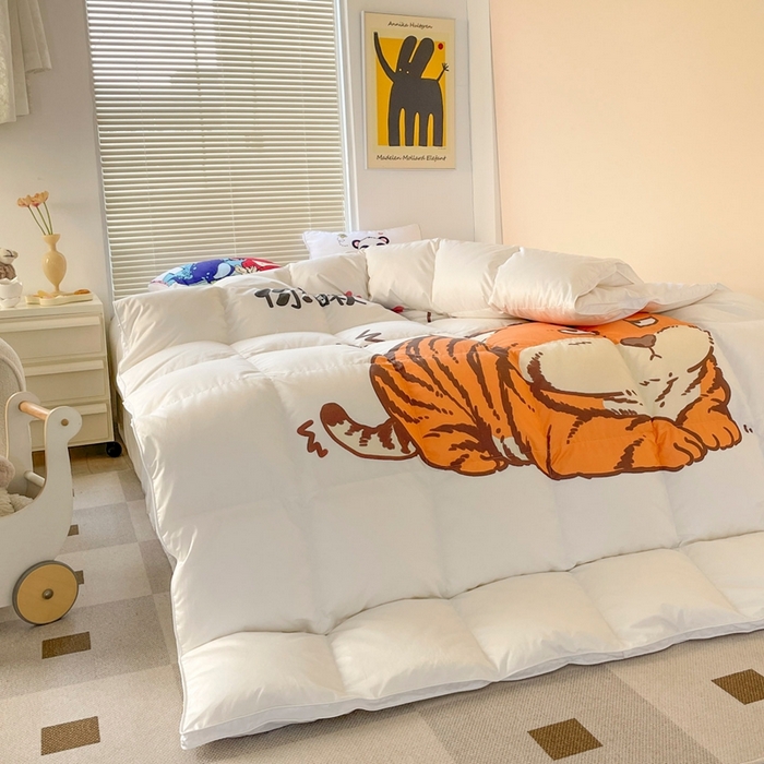 91家纺网 家纺一手货源 找家纺 暖羽屋羽绒馆 2025新款老虎羽绒丝被学生羽毛被被芯加厚保暖可爱卡通儿童羽绒被 老虎