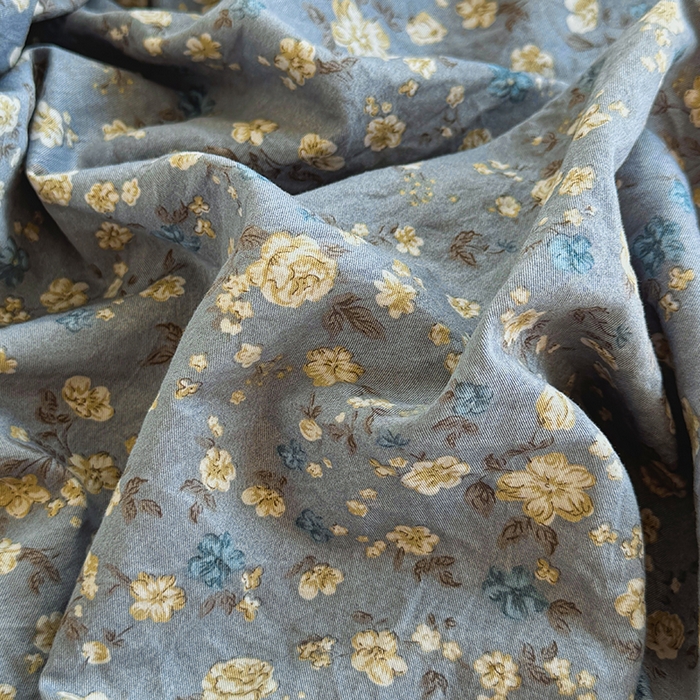 91家纺网 家纺一手货源 找家纺 卢赛尔 2025新款水洗珍珠棉皱皱纱印花床笠 秋草-灰