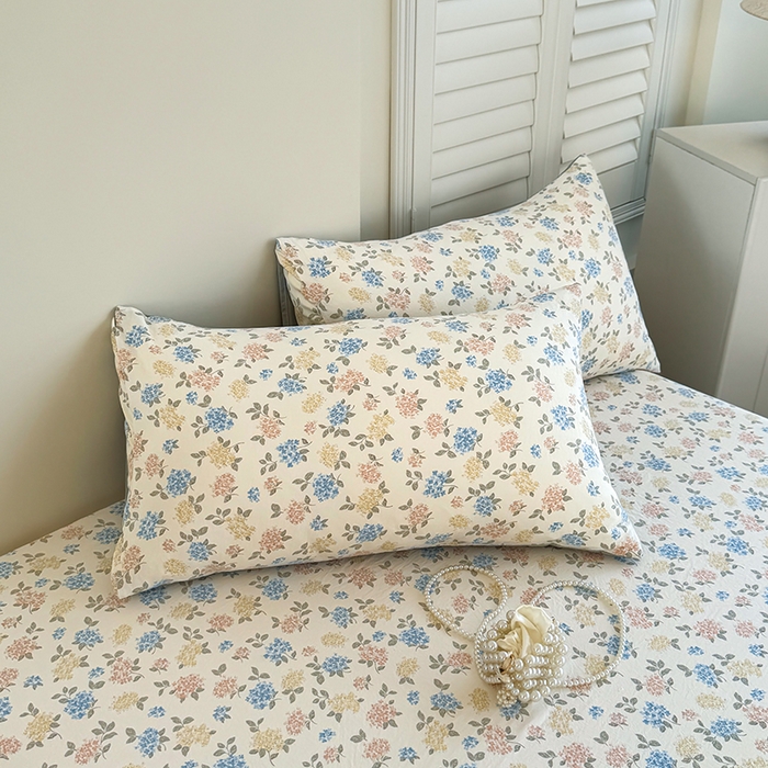 91家纺网 家纺一手货源 找家纺 卢赛尔 2025新款水洗珍珠棉皱皱纱印花床笠 山茶-绿