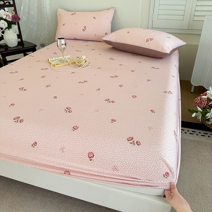 卢赛尔 2025新款水洗珍珠棉皱皱纱印花床笠 相思粉