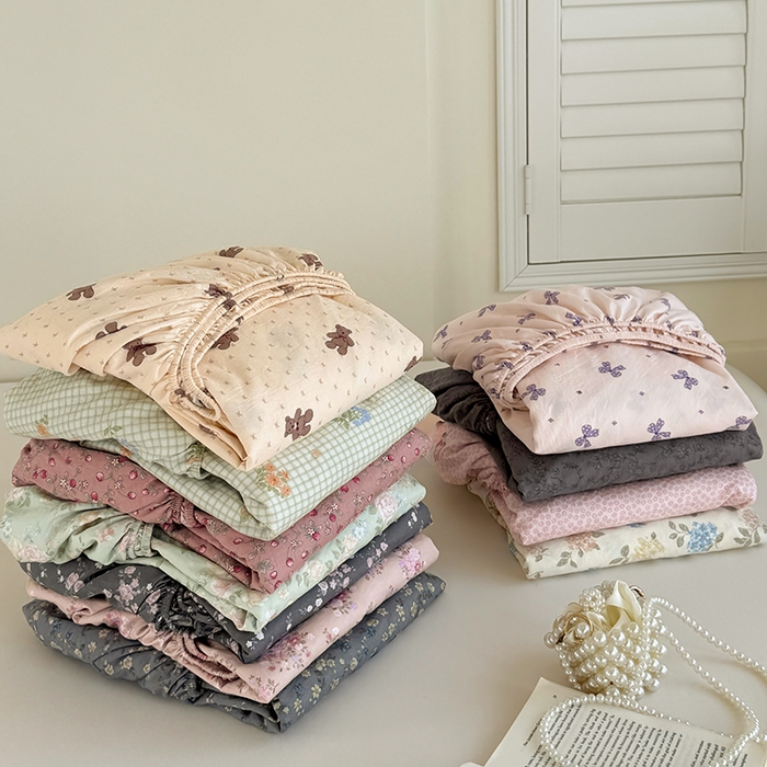 卢赛尔 2025新款水洗珍珠棉皱皱纱印花床笠 组合图