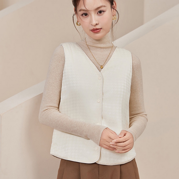 蚕云阁蚕丝家居 2025新款蚕丝填充保暖马甲 千鸟格白