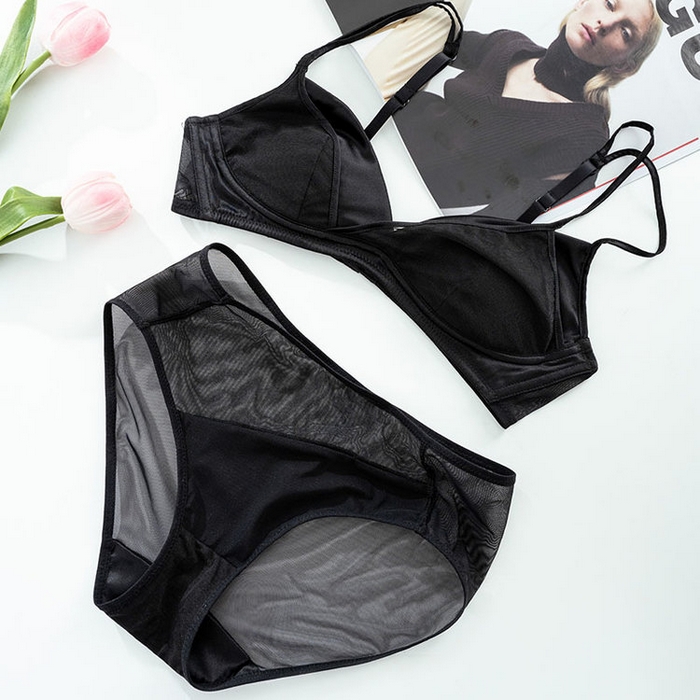 蚕云阁蚕丝家居 2025新款19姆米真丝弹力缎内衣套装 黑色