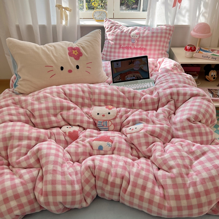 桃喜 2025新款牛奶绒猫咪毛巾绣系列四件套-系列一 甜品猫咪