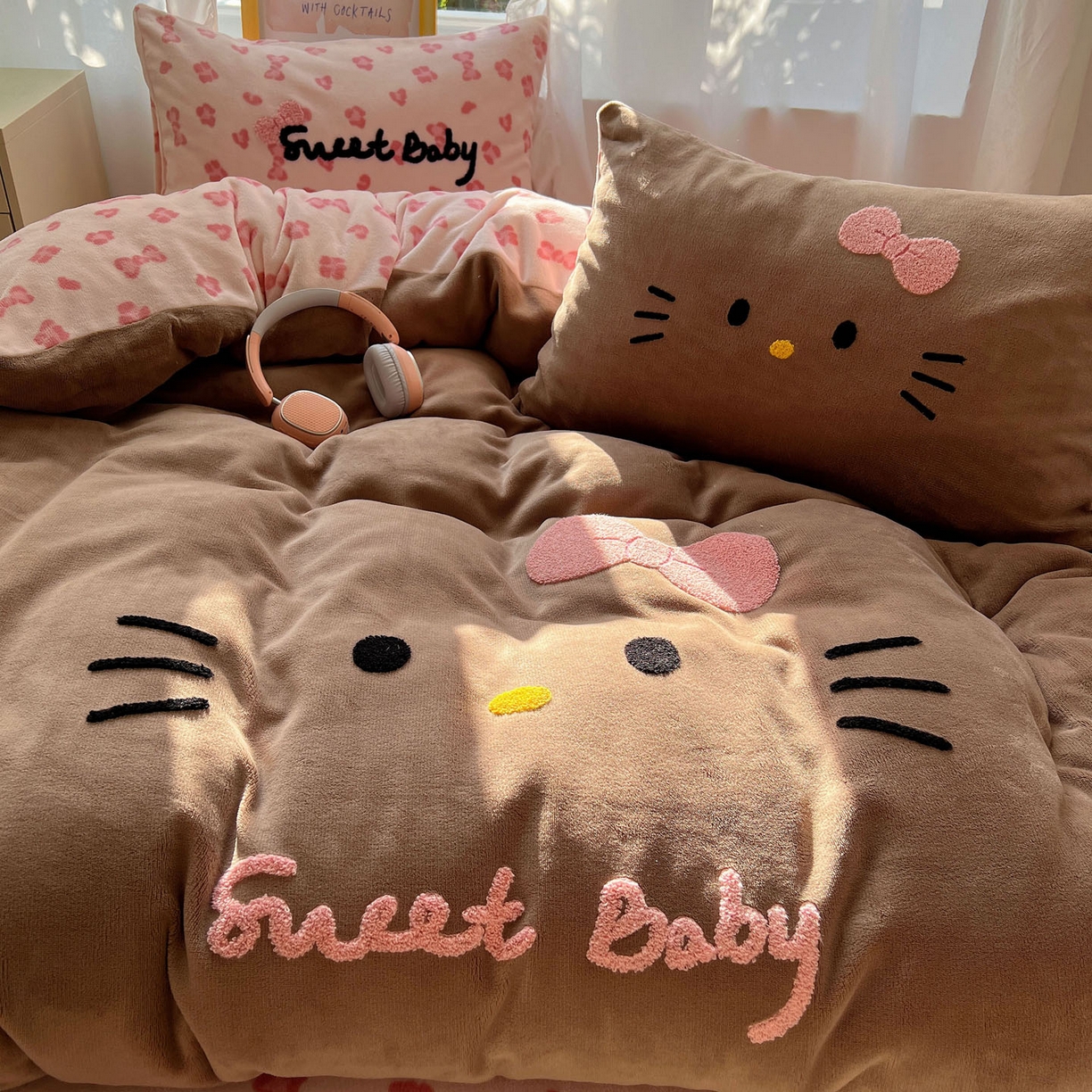 （总）桃喜 2025新款牛奶绒猫咪毛巾绣系列四件套-系列二