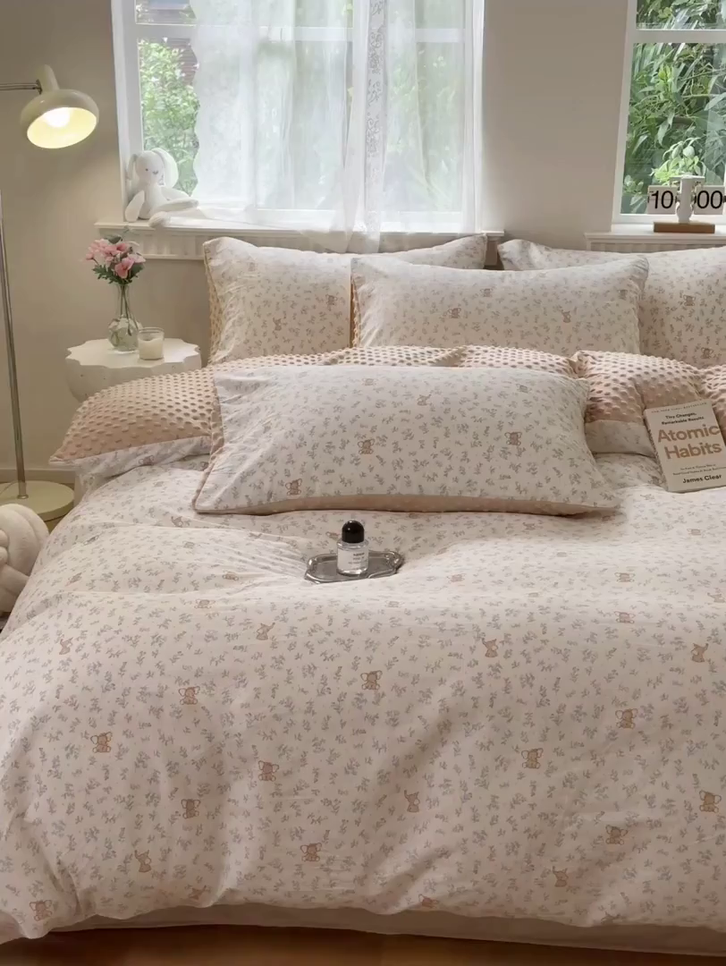 91家纺网 家纺一手货源 找家纺 雯雨家纺 2025新款ab版全棉豆豆绒婴儿绒牛奶绒单被套被罩单件 花町香香