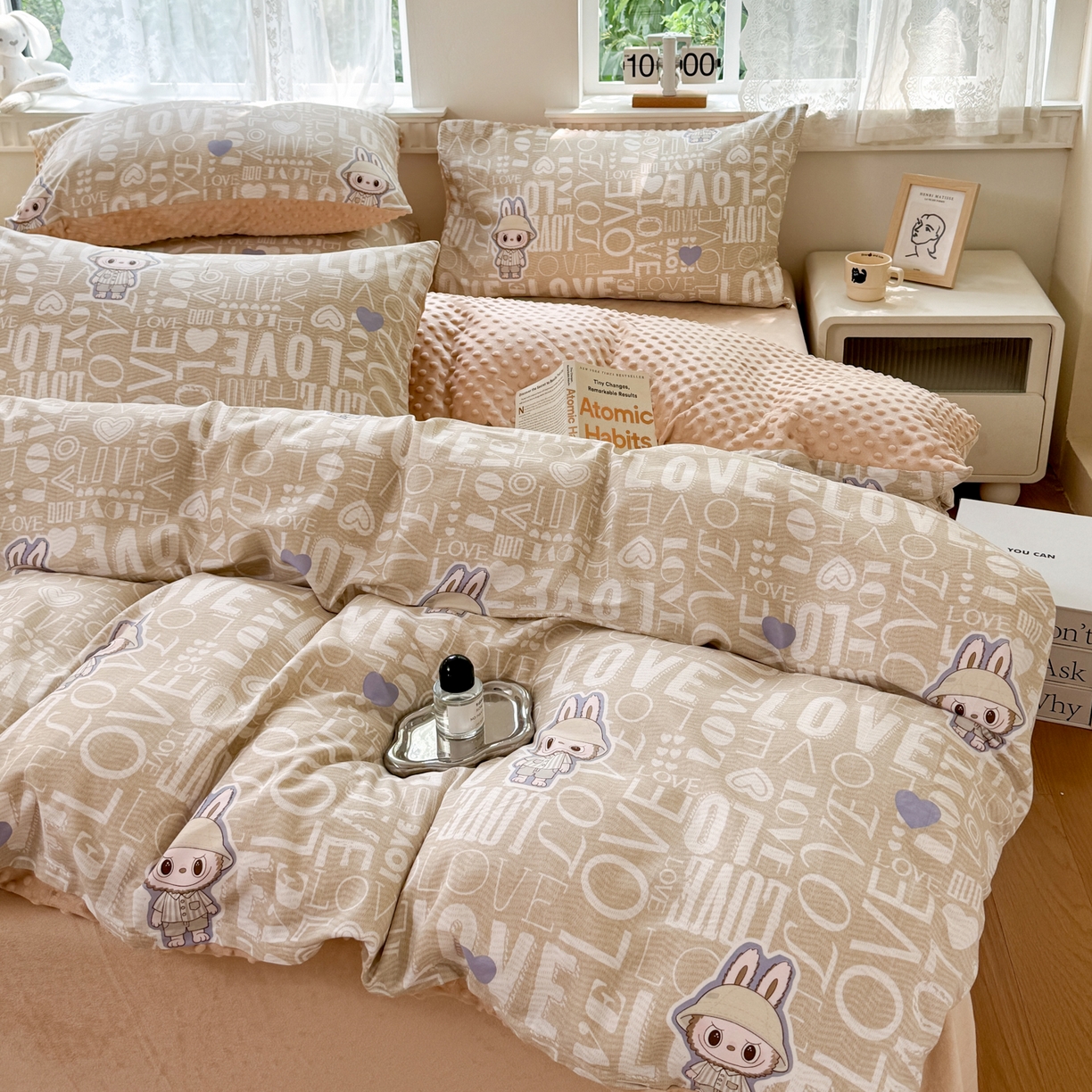 91家纺网 家纺一手货源 找家纺 雯雨家纺 2025新款ab版全棉豆豆绒婴儿绒牛奶绒单被套被罩单件 拉布兔兔