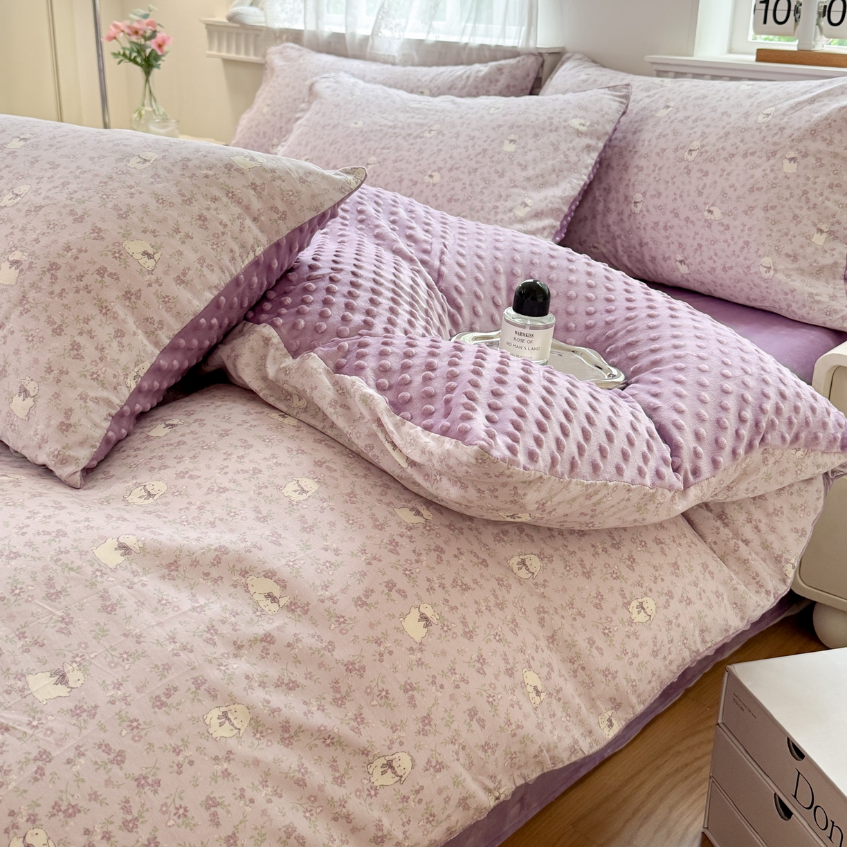 91家纺网 家纺一手货源 找家纺 雯雨家纺 2025新款ab版全棉豆豆绒婴儿绒牛奶绒单被套被罩单件 摩伊