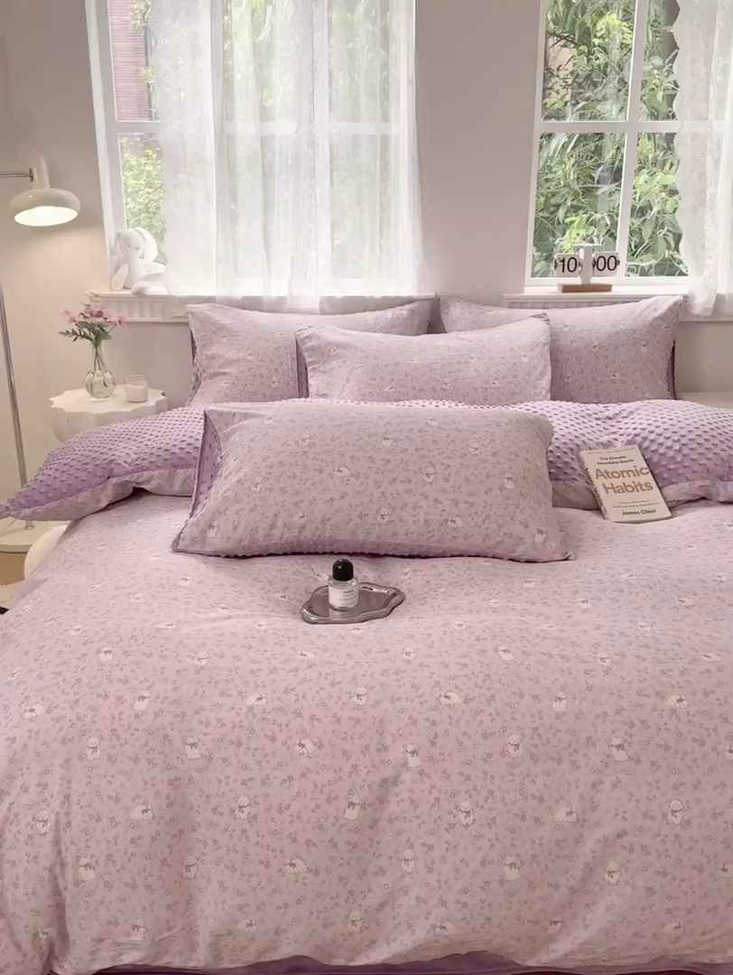 91家纺网 家纺一手货源 找家纺 雯雨家纺 2025新款ab版全棉豆豆绒婴儿绒牛奶绒单被套被罩单件 摩伊