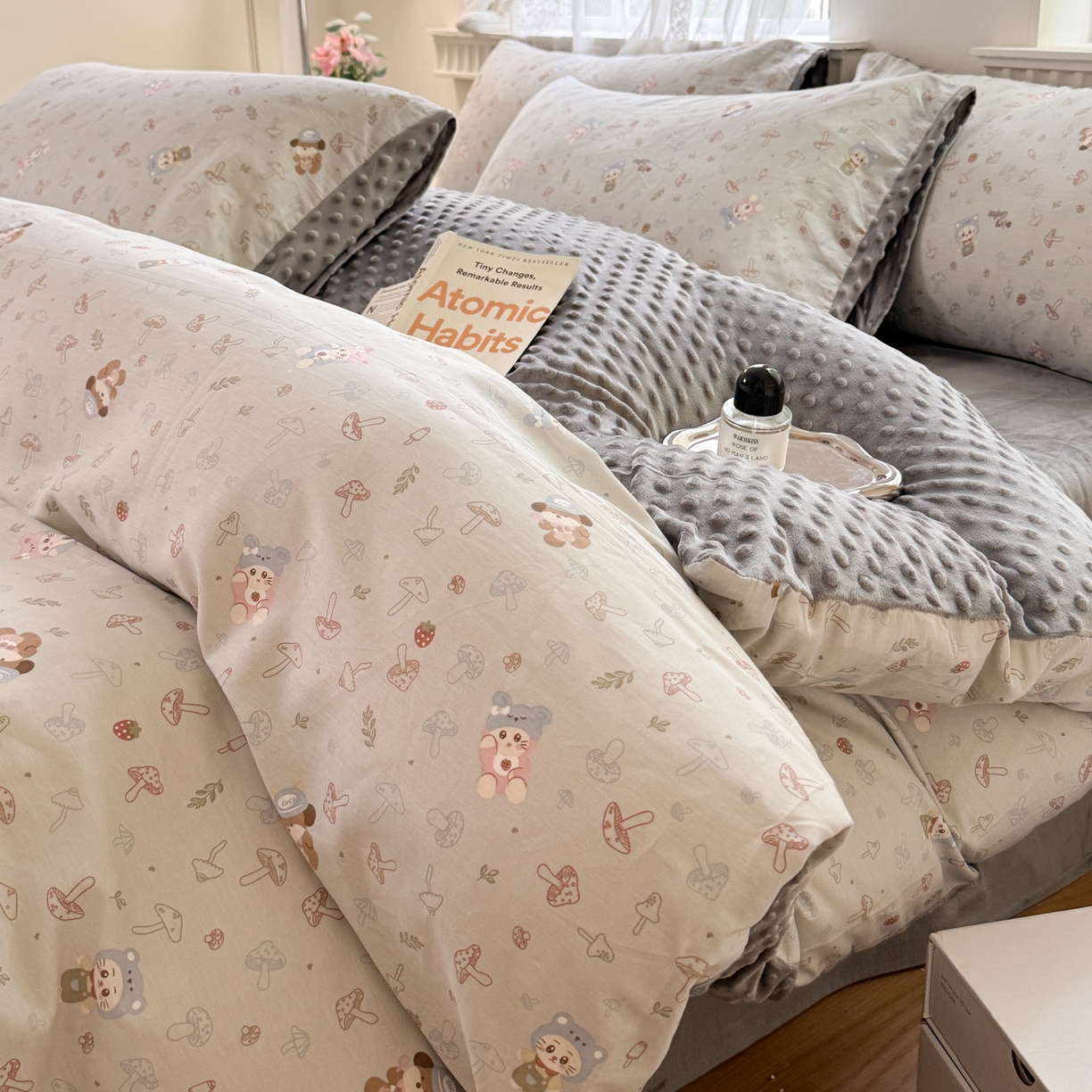 雯雨家纺 2025新款ab版全棉豆豆绒婴儿绒牛奶绒单被套被罩单件 蘑菇风车