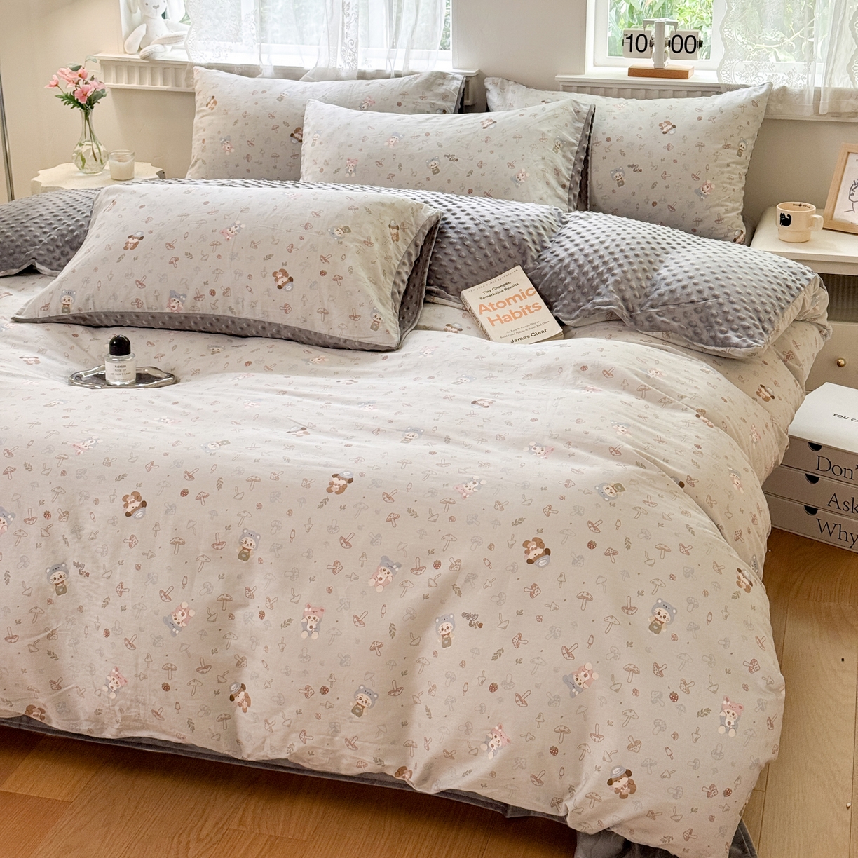 91家纺网 家纺一手货源 找家纺 雯雨家纺 2025新款ab版全棉豆豆绒婴儿绒牛奶绒单被套被罩单件 蘑菇风车