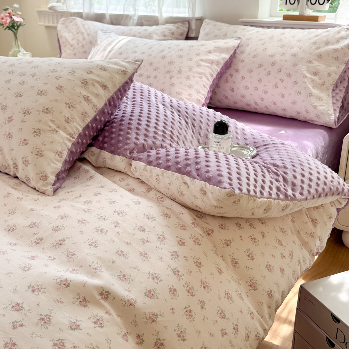 91家纺网 家纺一手货源 找家纺 雯雨家纺 2025新款ab版全棉豆豆绒婴儿绒牛奶绒单被套被罩单件 疏影梦境-粉