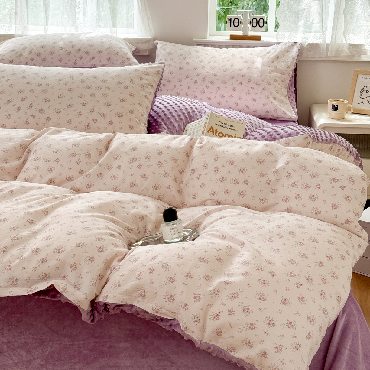 91家纺网 家纺一手货源 找家纺 雯雨家纺 2025新款ab版全棉豆豆绒婴儿绒牛奶绒单被套被罩单件 疏影梦境-粉