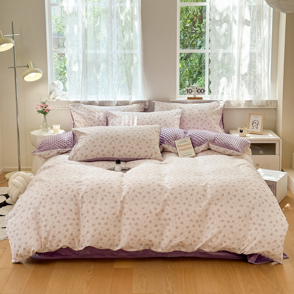 91家纺网 家纺一手货源 找家纺 雯雨家纺 2025新款ab版全棉豆豆绒婴儿绒牛奶绒单被套被罩单件 疏影梦境-粉