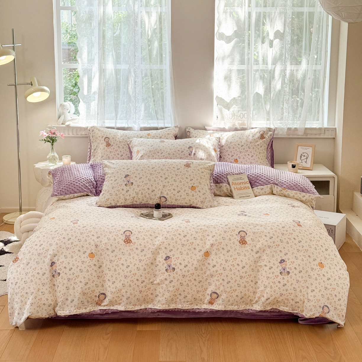 91家纺网 家纺一手货源 找家纺 雯雨家纺 2025新款ab版全棉豆豆绒婴儿绒牛奶绒单被套被罩单件 碎花兔熊